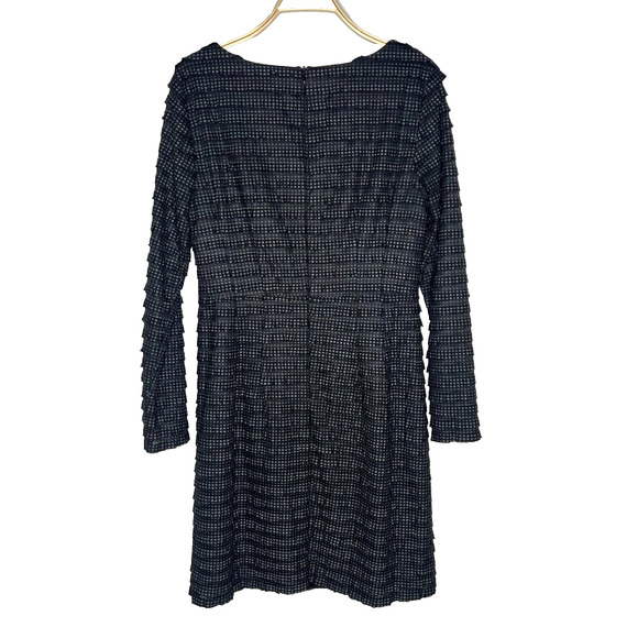 Nanette Lepore Dress‎ Sz 12 Fifi Ruffled Polka Dot Black Gray Shift Sheath - Picture 2 of 9